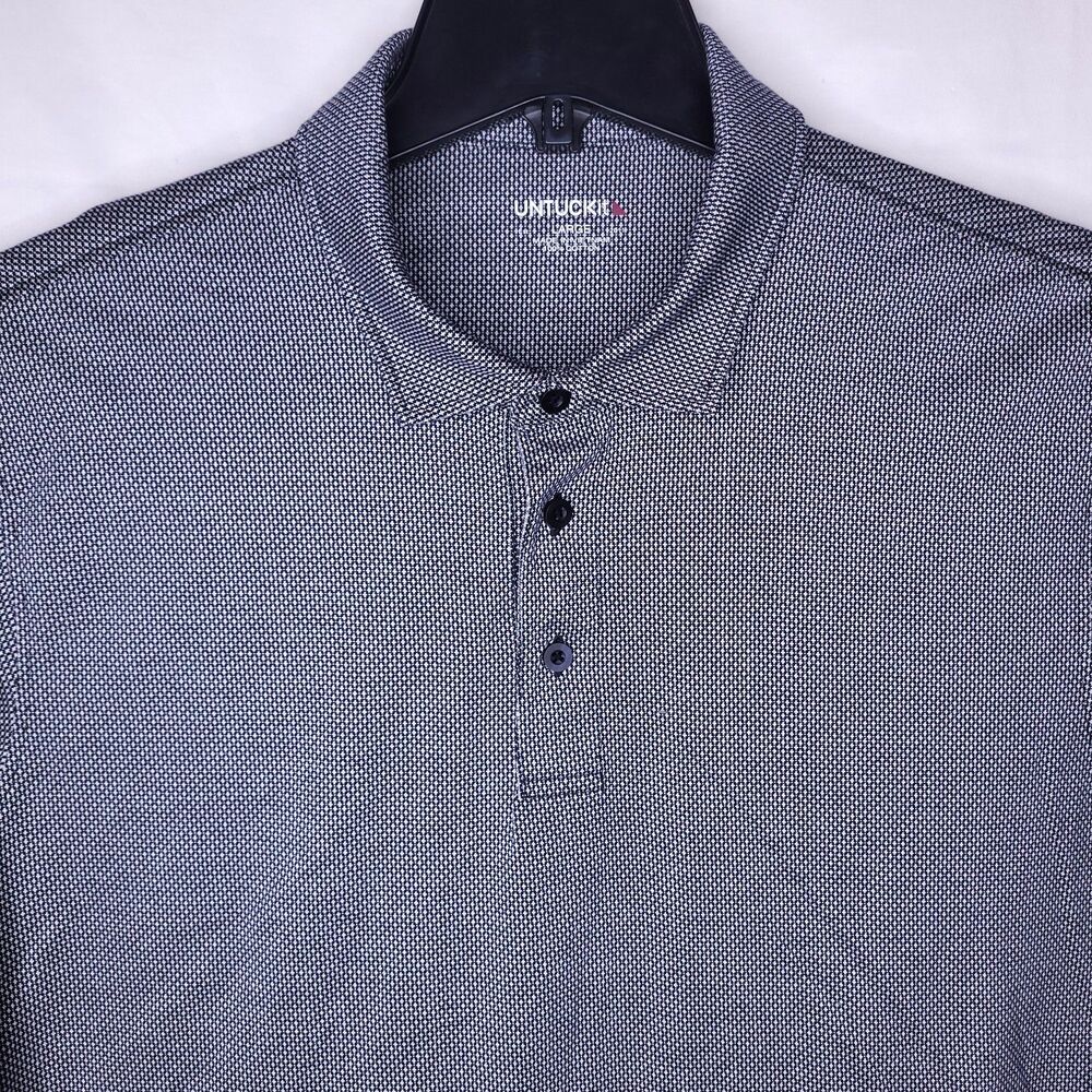 Untuckit Polo Shirt Mens Large Gray Damaschino Diamond Birdseye Long Sleeve - Picture 2 of 12